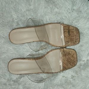 Size 6.5, clear strap, heel sandals